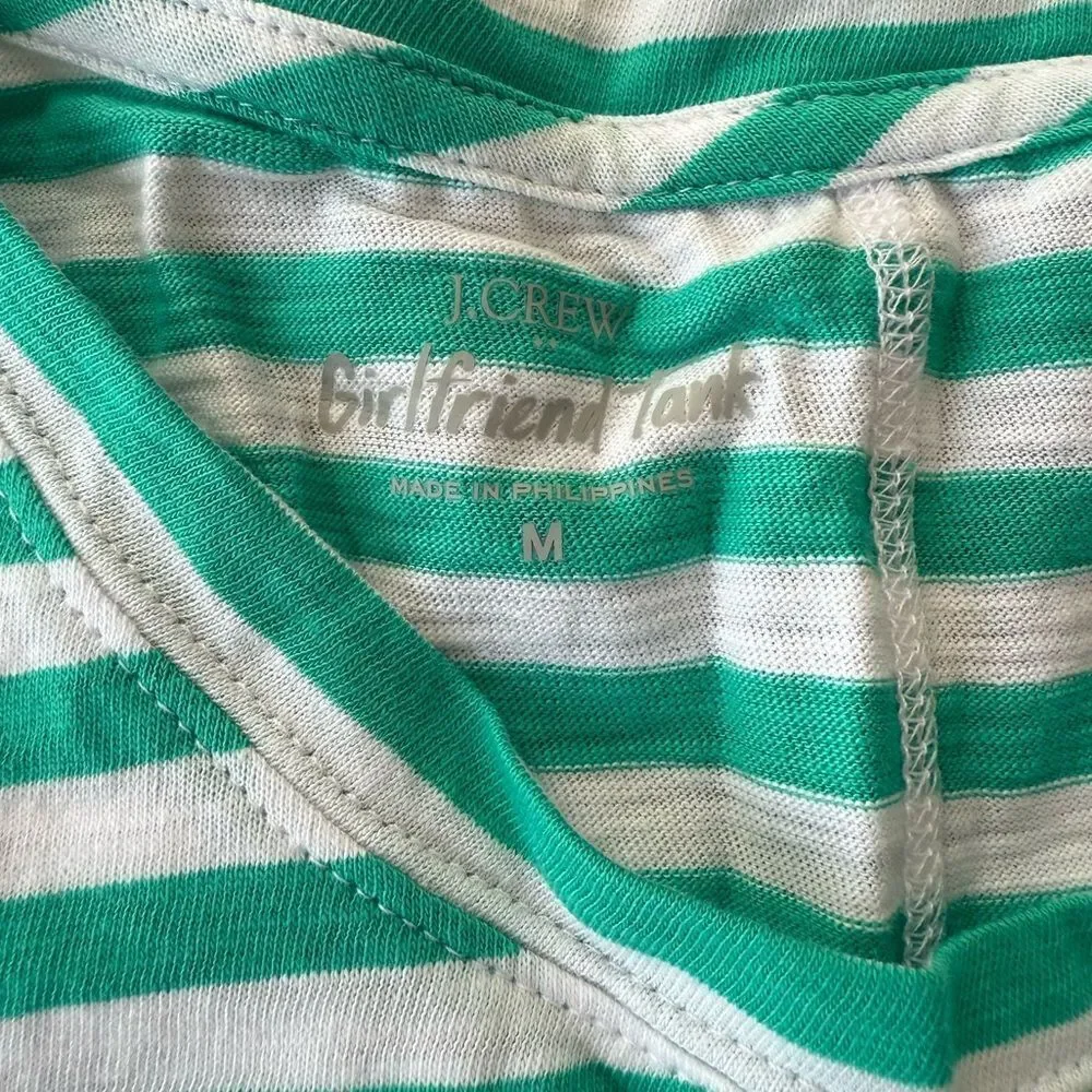 J. Crew Tank Girlfriend Cotton Stripe Green White Medium NWT